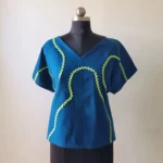 Green Waves on Blue Zero Waste Top - Image 4